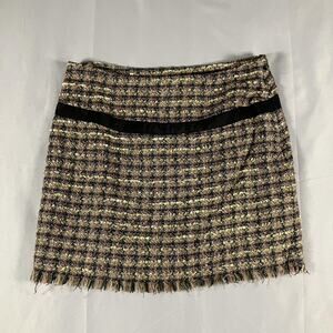 Bisou Bisou Skirt Womens 6 Black Pink Green Tweed Boucle Mini Fringe Lined